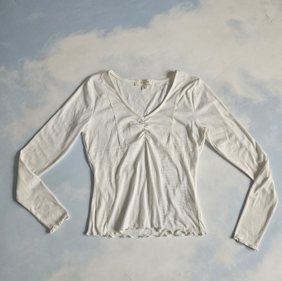 Cute Stylish Ivory Ribbed Knit Long Sleeve Top Fitted Ivory Long Sleeve Top - Picture 9 of 16